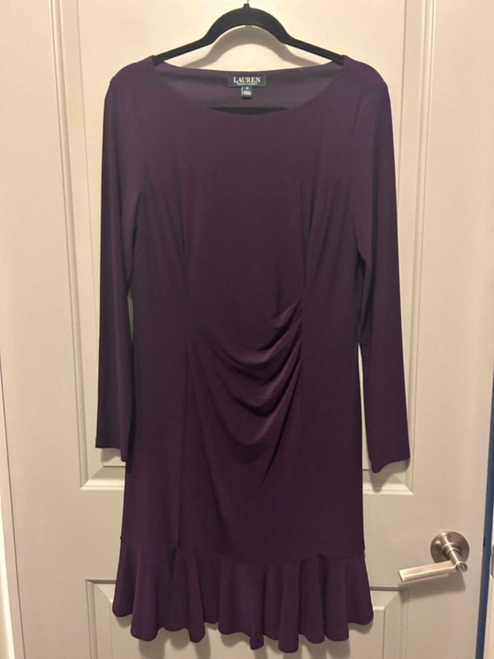 Ralph Lauren Y2K Deep Plum Long-Sleeve Ruffle-Hem Dress